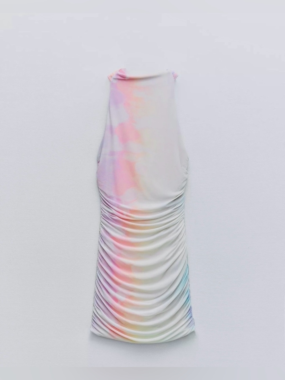 NWT ZARA TIE DYE Halter Ruched Tulle BACKLESS Bodycon Dress in Pastels SZ L SEXY